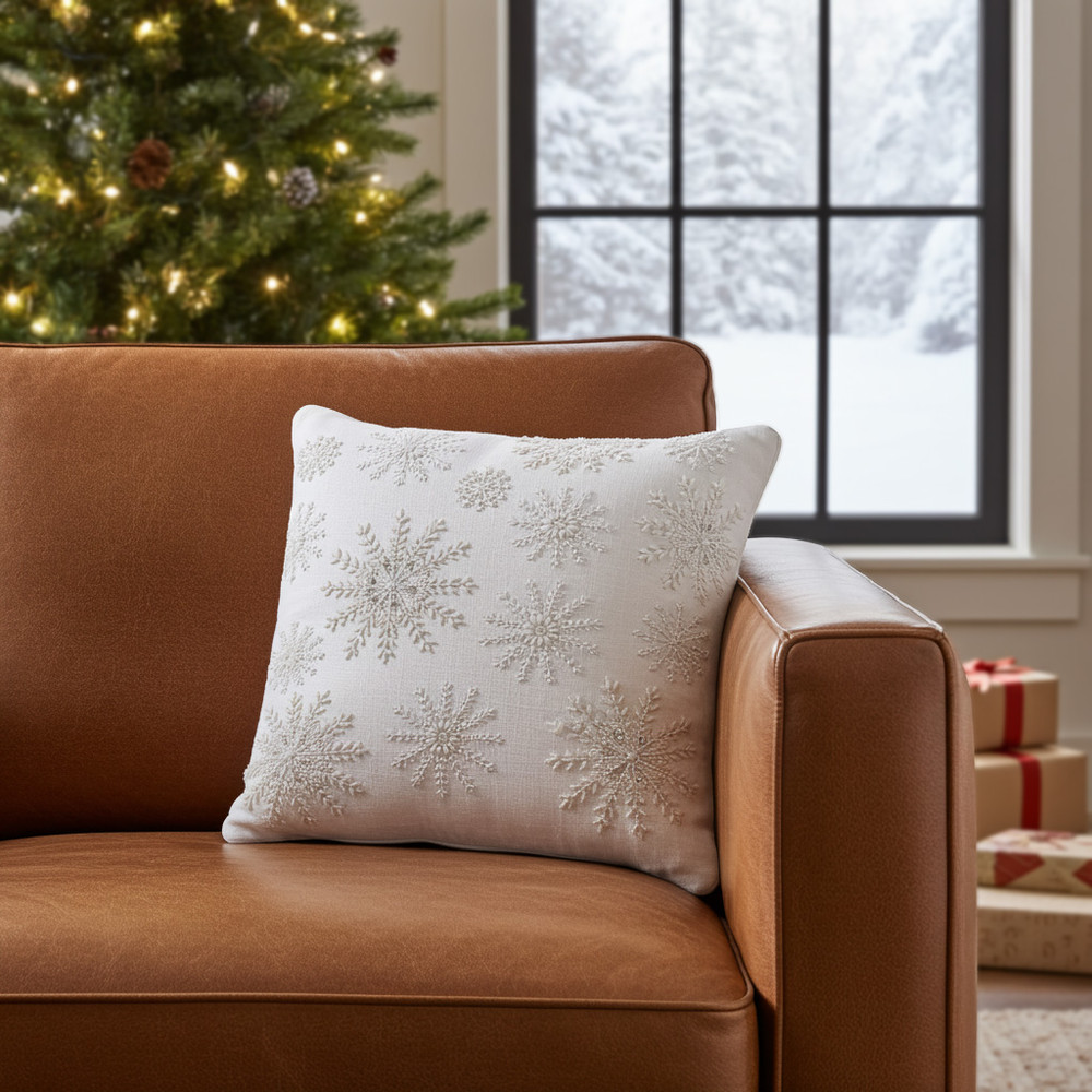 White Cotton Pillow with Beaded Snowfall 18" | The Shops at Colonial Williamsburg