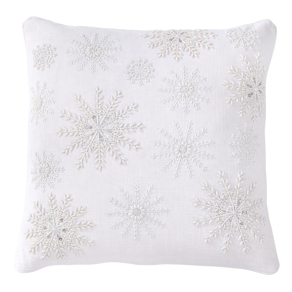 White Cotton Pillow with Beaded Snowfall 18" | The Shops at Colonial Williamsburg