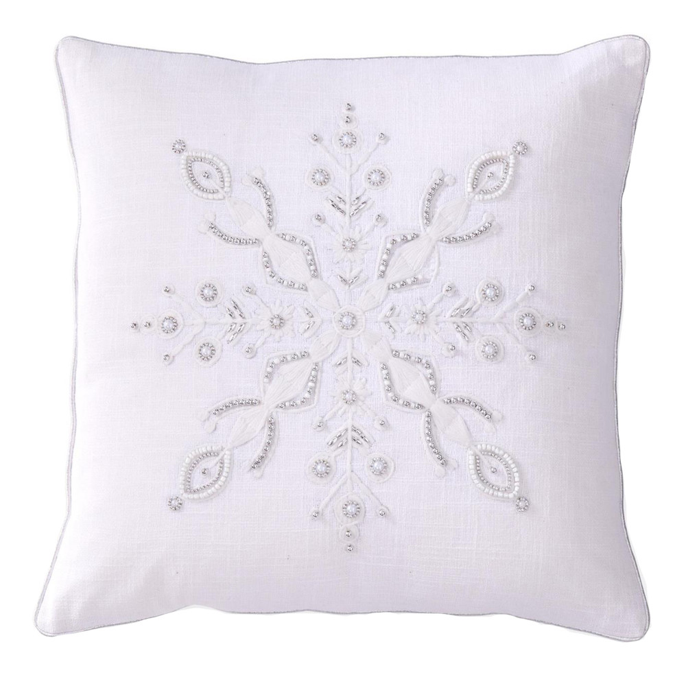 White Cotton Pillow with Beaded Snowflake 18" | The Shops at Colonial Williamsburg