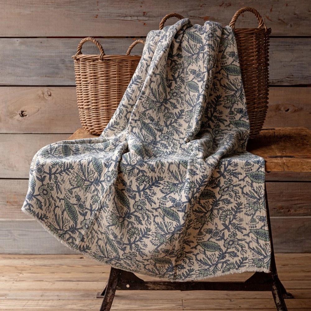 Cornflower Botanical Print Cotton Throw | The Shops at Colonial Williamsburg
