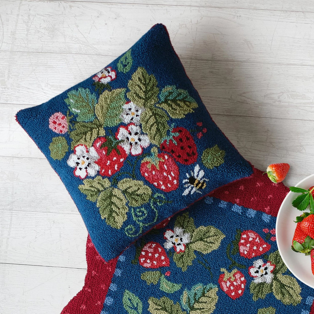 Vintage Strawberries Hooked Wool Pillow | The Shops at Colonial Williamsburg