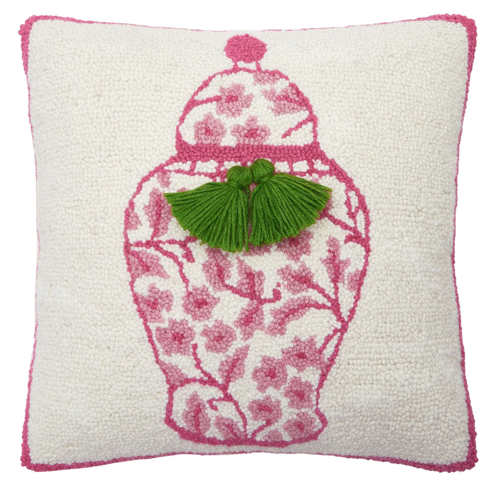 Chinoiserie Vase with Tassels Hooked Wool Pillow | The Shops at Colonial Williamsburg