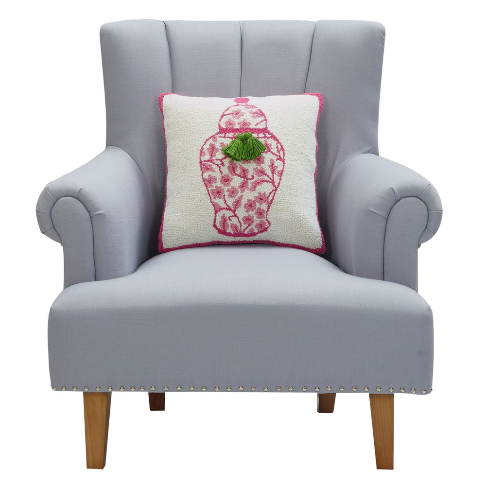 Chinoiserie Vase with Tassels Hooked Wool Pillow | The Shops at Colonial Williamsburg