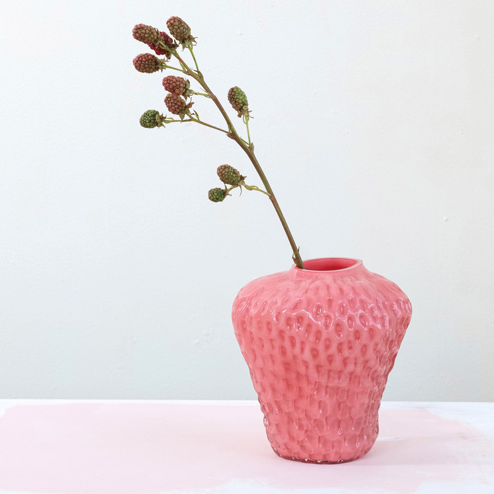 Pink Strawberry Glass Flower Vase