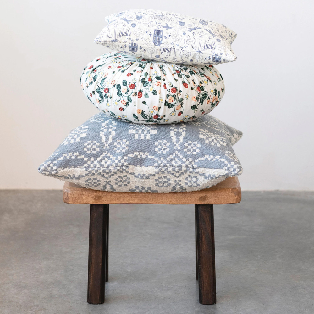 Strawberries & Flowers Pleated Round Throw Pillow 20" | The Shops at Colonial Williamsburg