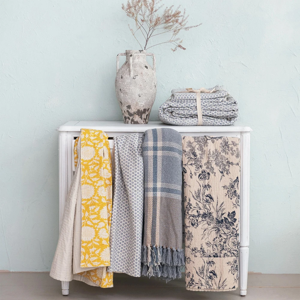 French Country Floral Cotton Chambray Throw Blanket | The Shops at Colonial Williamsburg