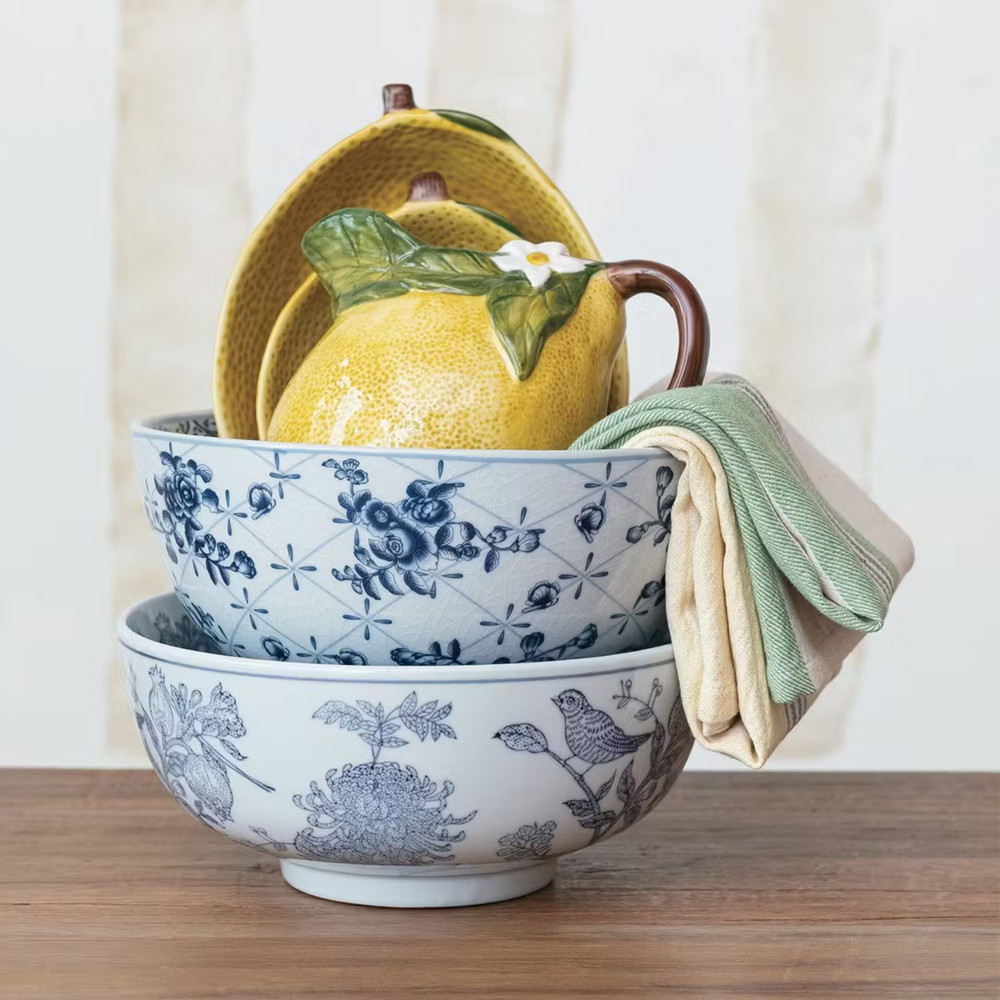 Brass Trimmed Swirly Floral Bowl