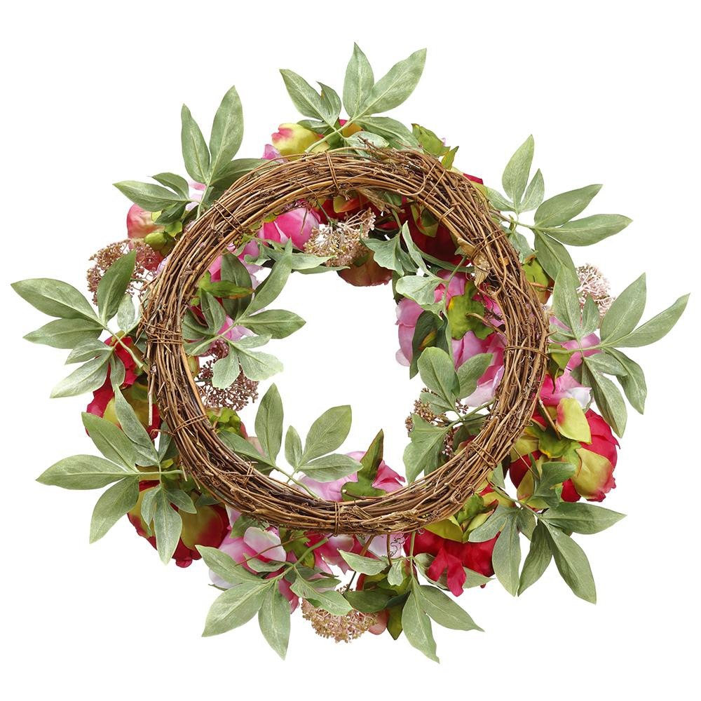 Red and Pink Peony Flowers and Twig Wreath 26" | The Shops at Colonial Williamsburg