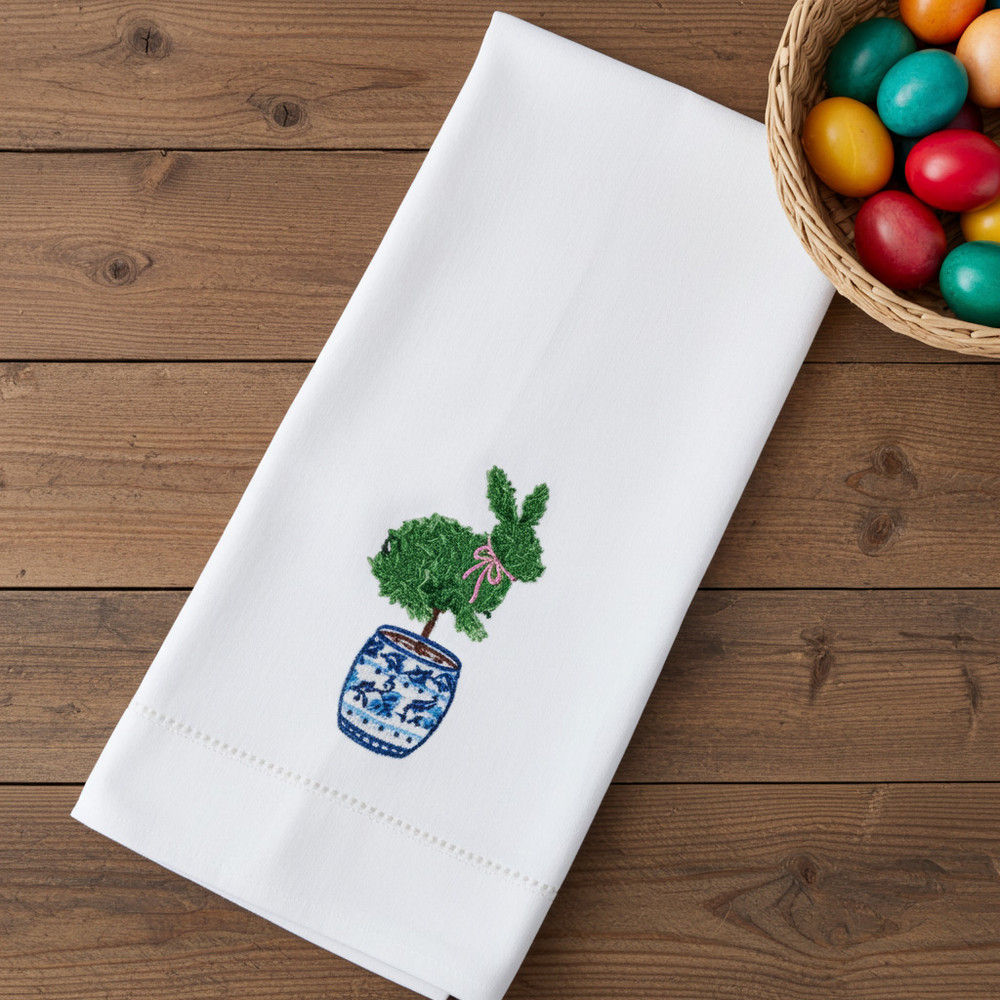 Embroidered Bunny Topiary Guest Towel | The Shops at Colonial Williamsburg