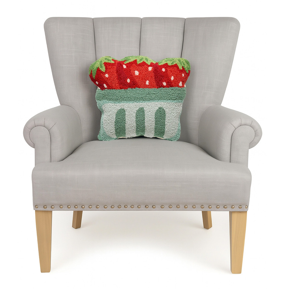 Red Strawberry Basket Hooked Wool Pillow | The Shops at Colonial Williamsburg