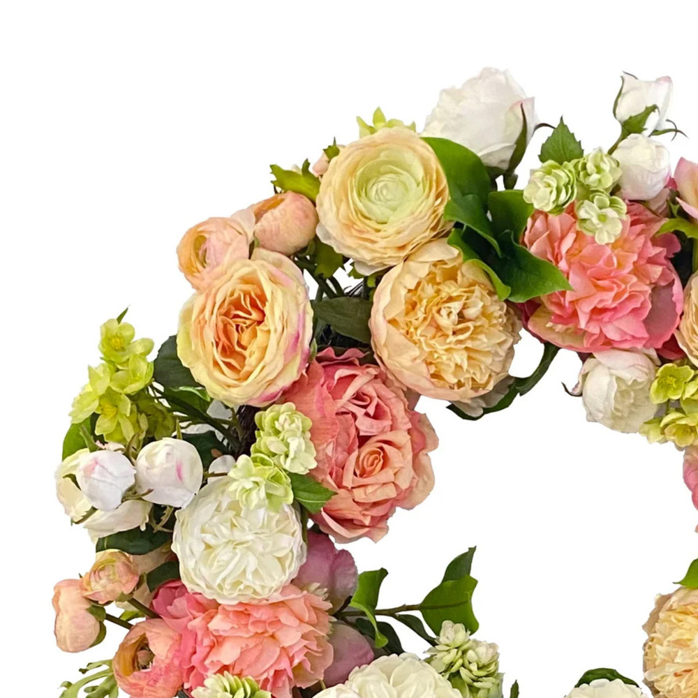 Peach & Cream Rose and Ranunculus Wreath 24