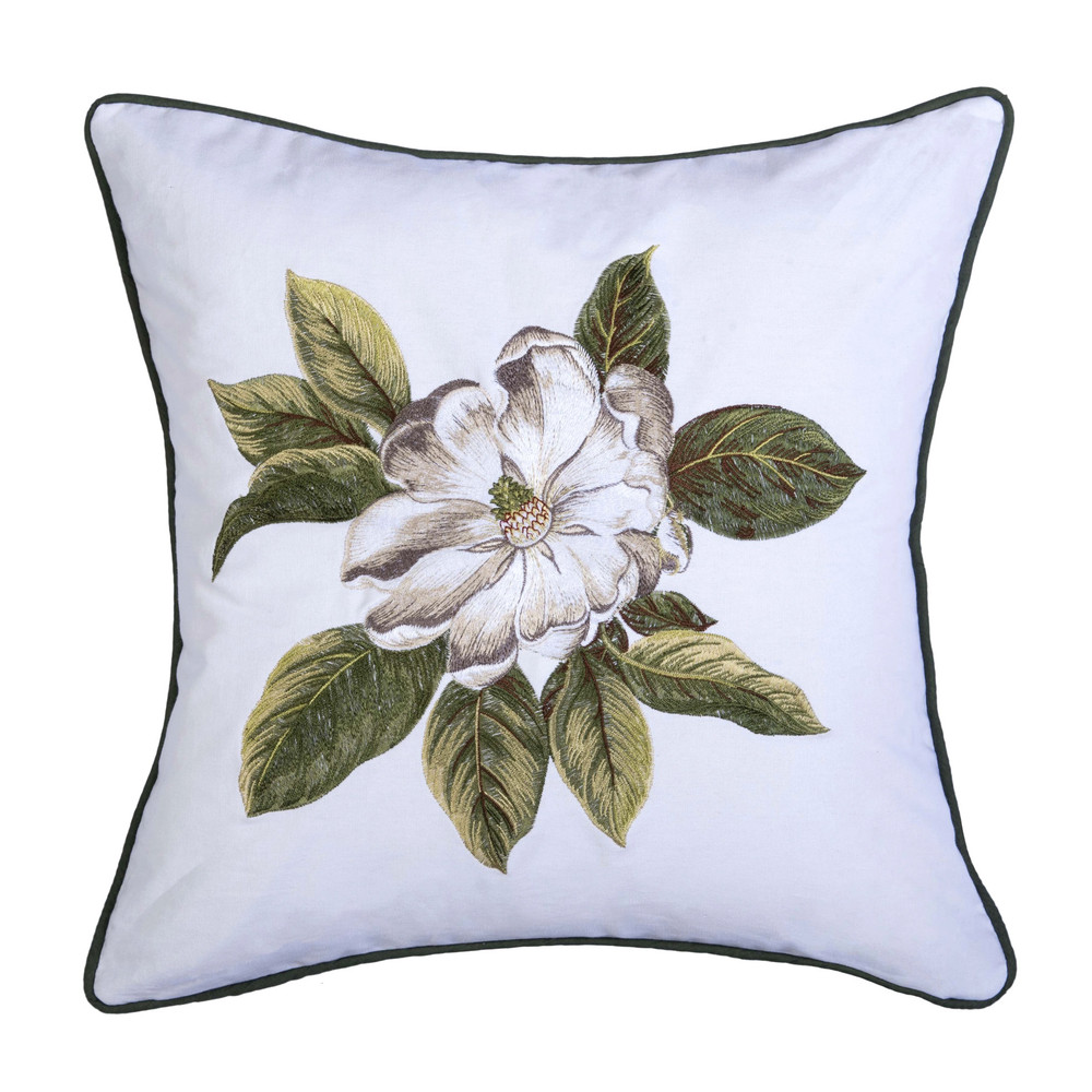 Garden Magnolia Embroidered Throw Pillow | The Shops at Colonial Williamsburg