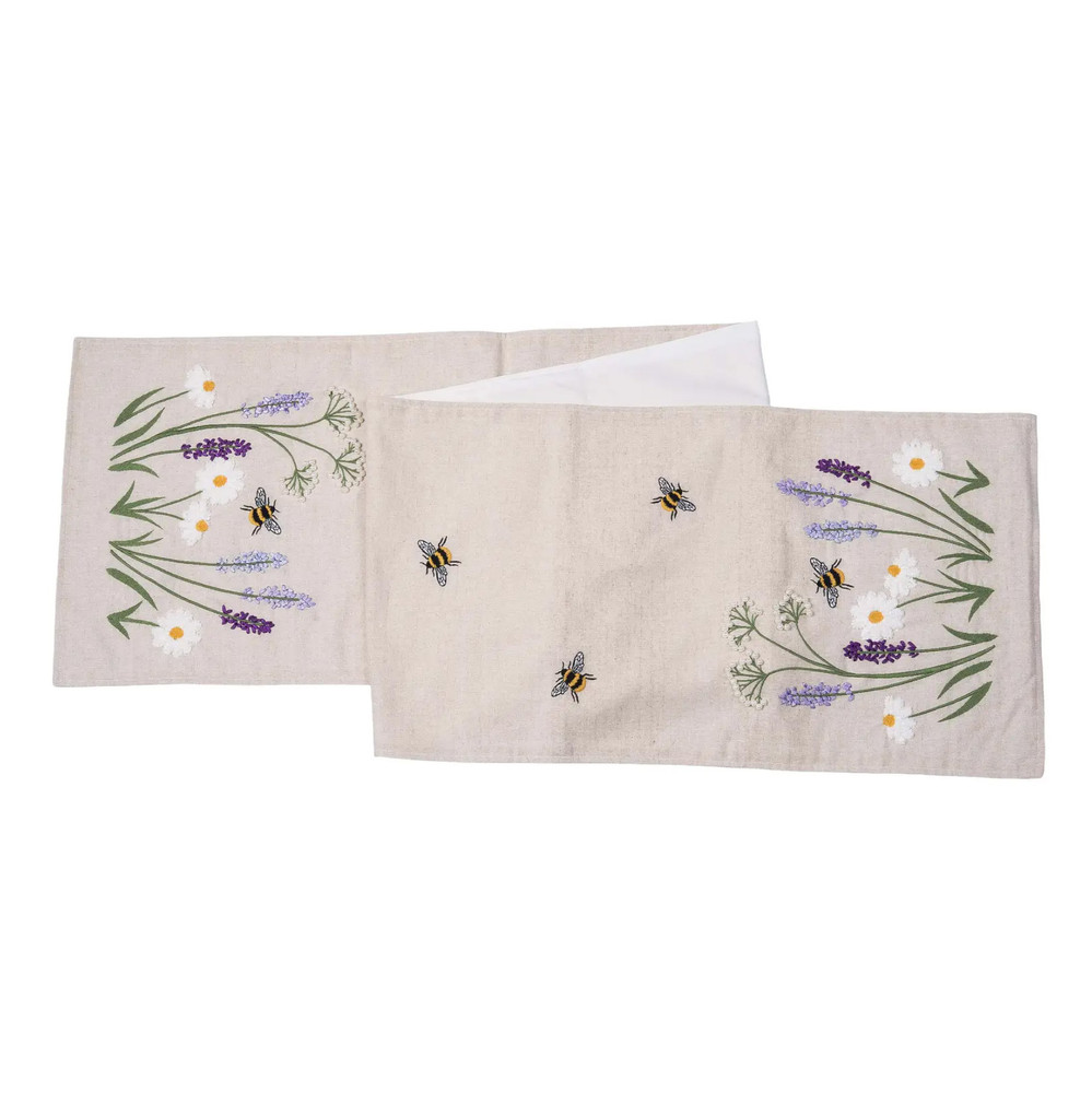 Lavender & Bee Embroidered Linen Table Runner | The Shops at Colonial Williamsburg