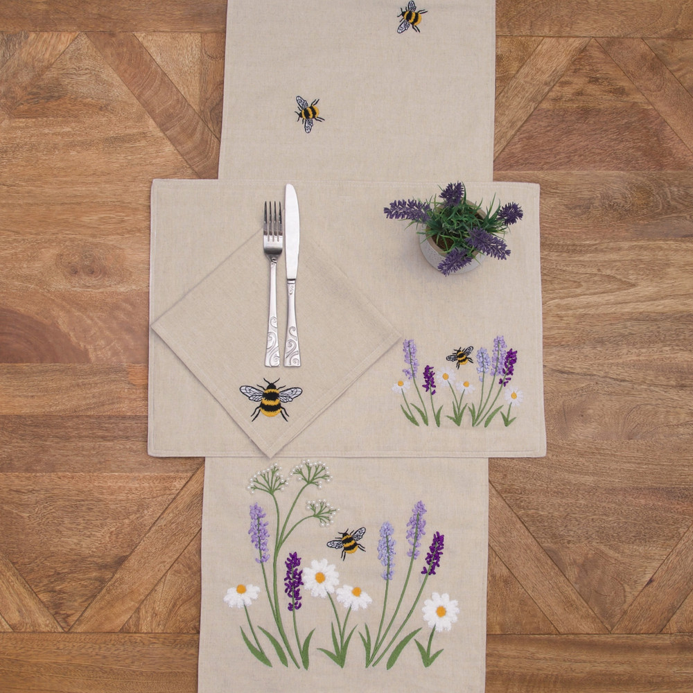 Lavender & Bee Embroidered Linen Table Runner | The Shops at Colonial Williamsburg