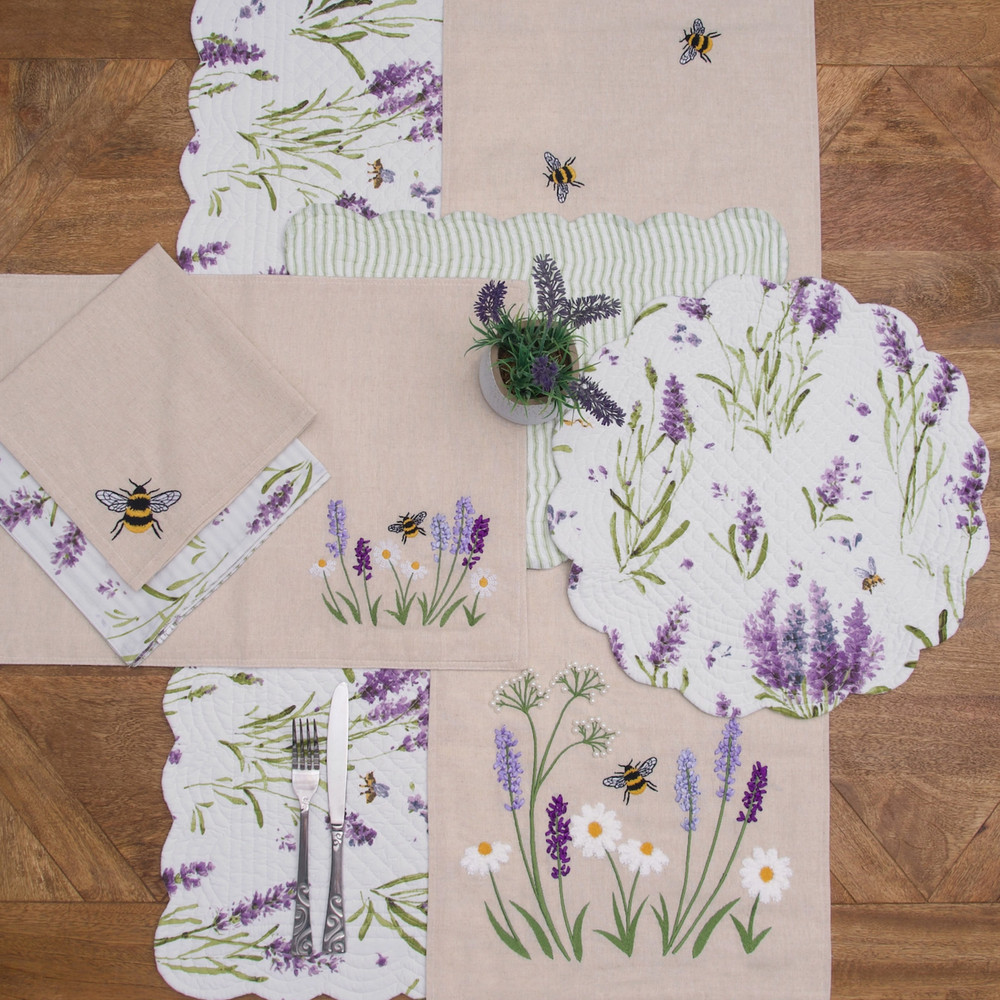 Lavender & Bee Embroidered Linen Table Runner | The Shops at Colonial Williamsburg