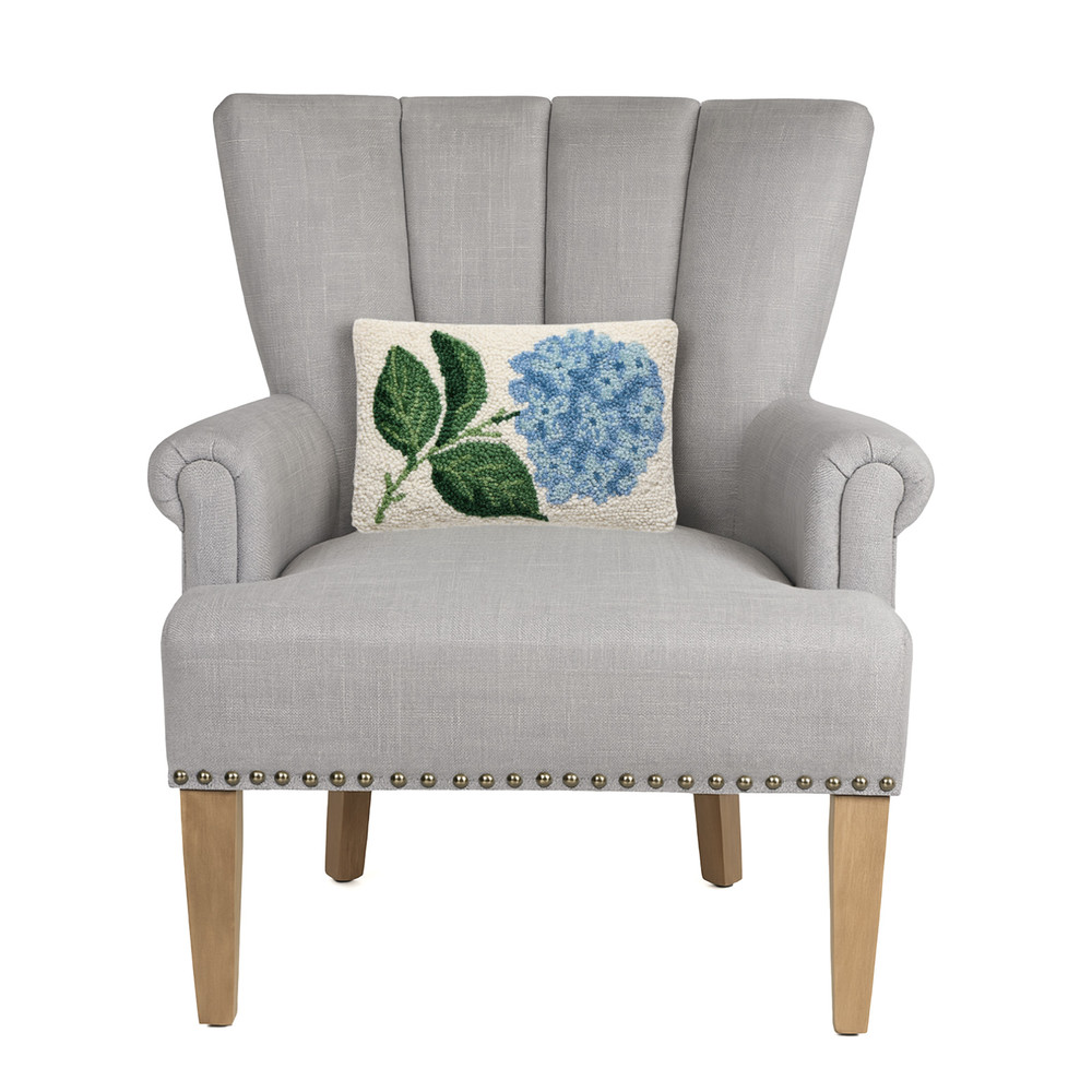  Blue Hydrangea Small Hooked Wool Pillow | The Shops at Colonial Williamsburg