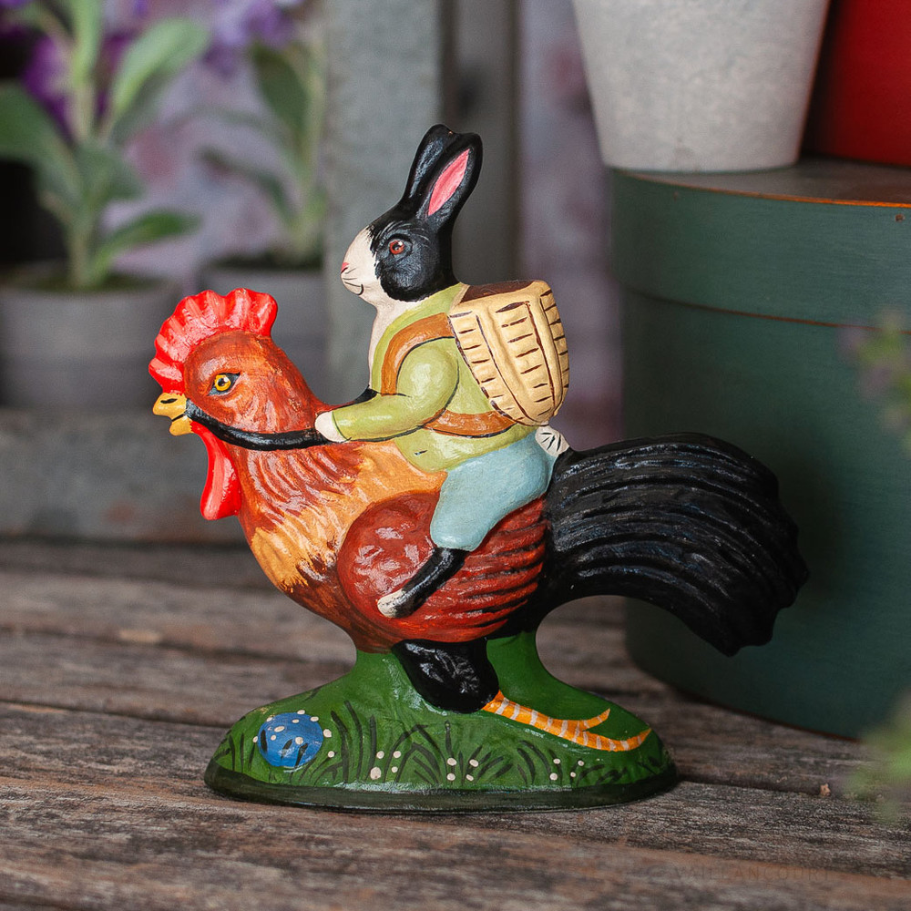 Vaillancourt Chalkware Rabbit on Rooster