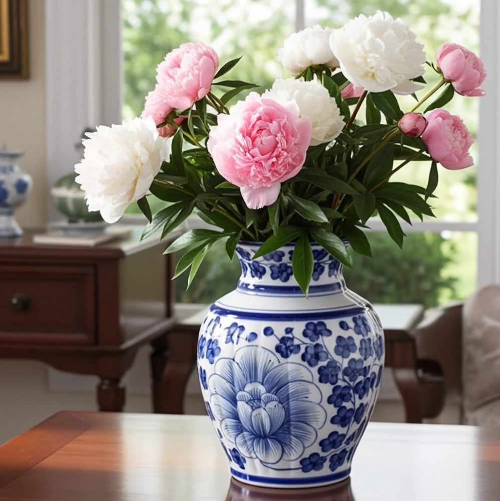 Blue and White Coriander Flower Incised Porcelain Vase