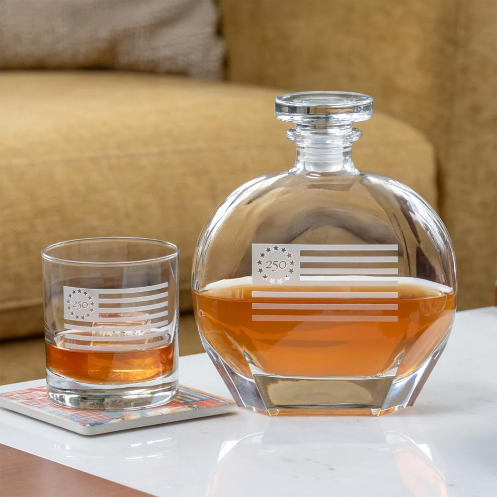 Betsy Ross Flag Etched Glass Decanter 23 Oz