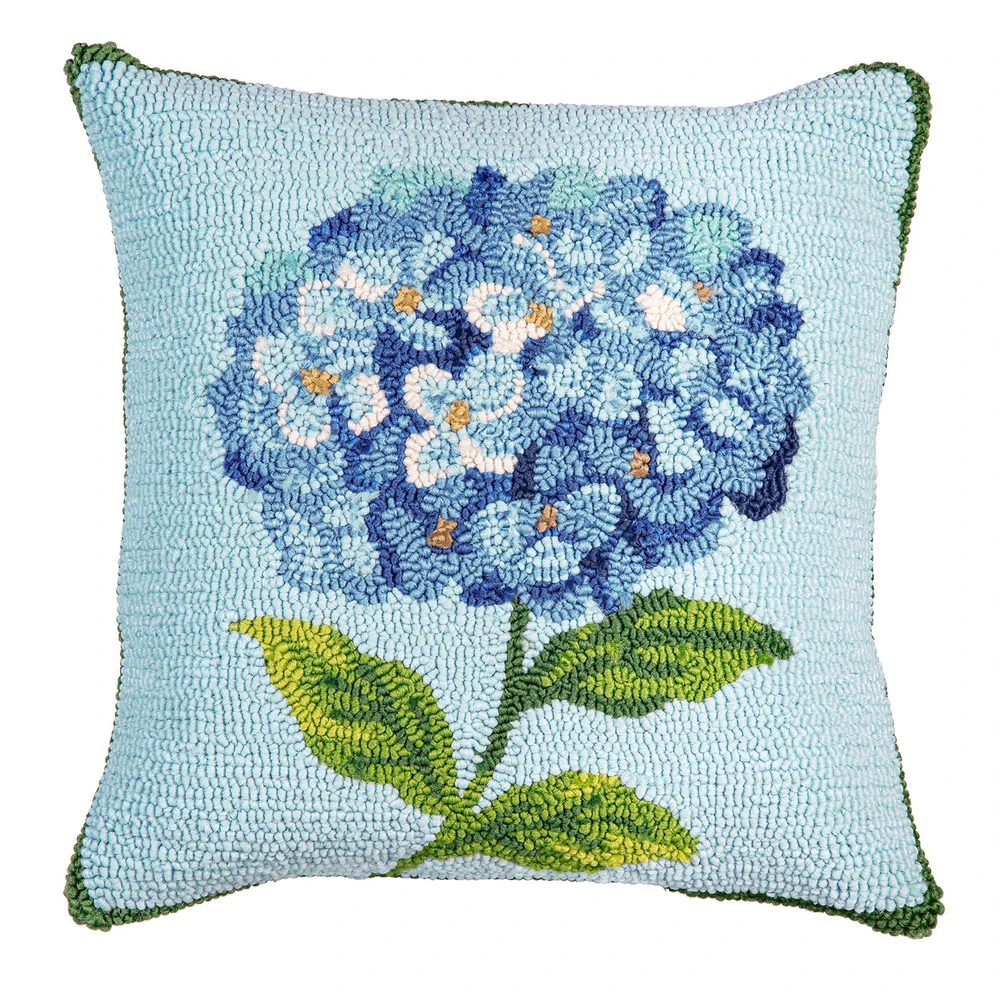 Hydrangea Haven Indoor/Outdoor Hooked Accent Pillow 18" | The Shops at Colonial Williamsburg