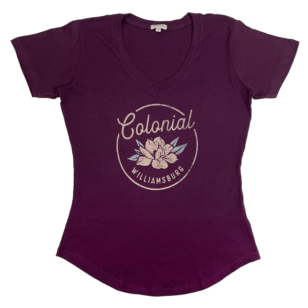 Colonial Williamsburg Purple Magnolia Women's V-Neck T-Shirt | The Shops at Colonial Williamsburg