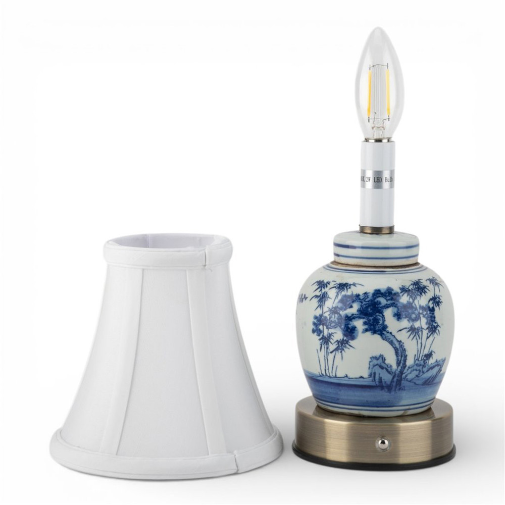 Blue and White Porcelain Rechargeable Cordless Touch Lamp