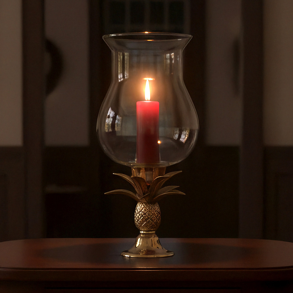 Brass Pineapple Candle Holder with Glass Hurricane Globe | The Shops at Colonial Williamsburg