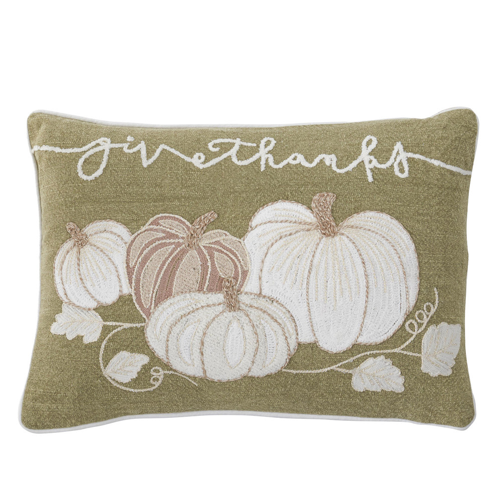Sage Green Embroidered Pumpkins Fall Throw Pillow | The Shops at Colonial Williamsburg