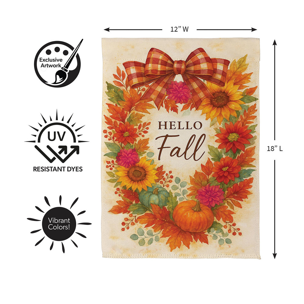 Orange Hello Fall Wreath Garden Flag  | The Shops at Colonial Williamsburg