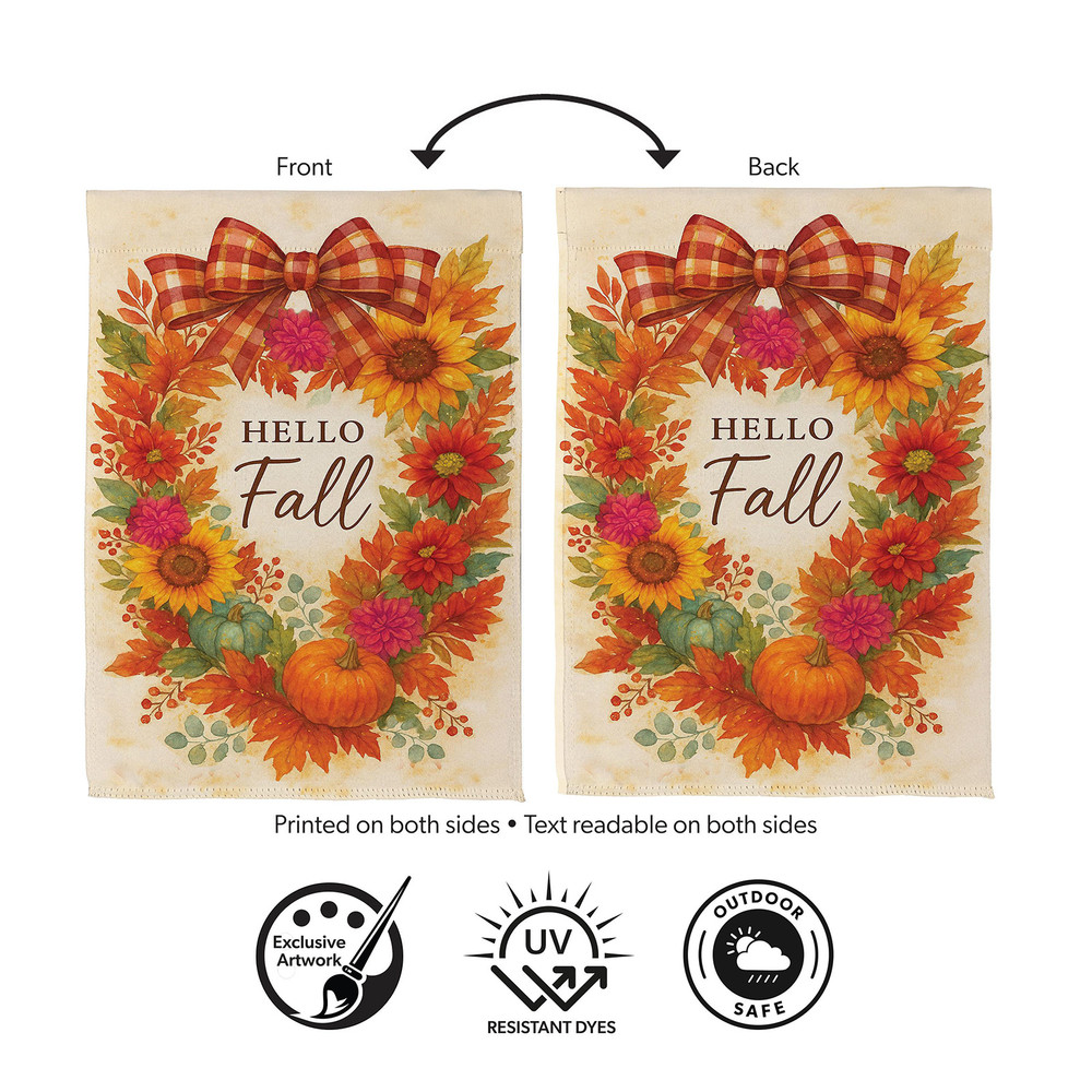 Orange Hello Fall Wreath Garden Flag  | The Shops at Colonial Williamsburg