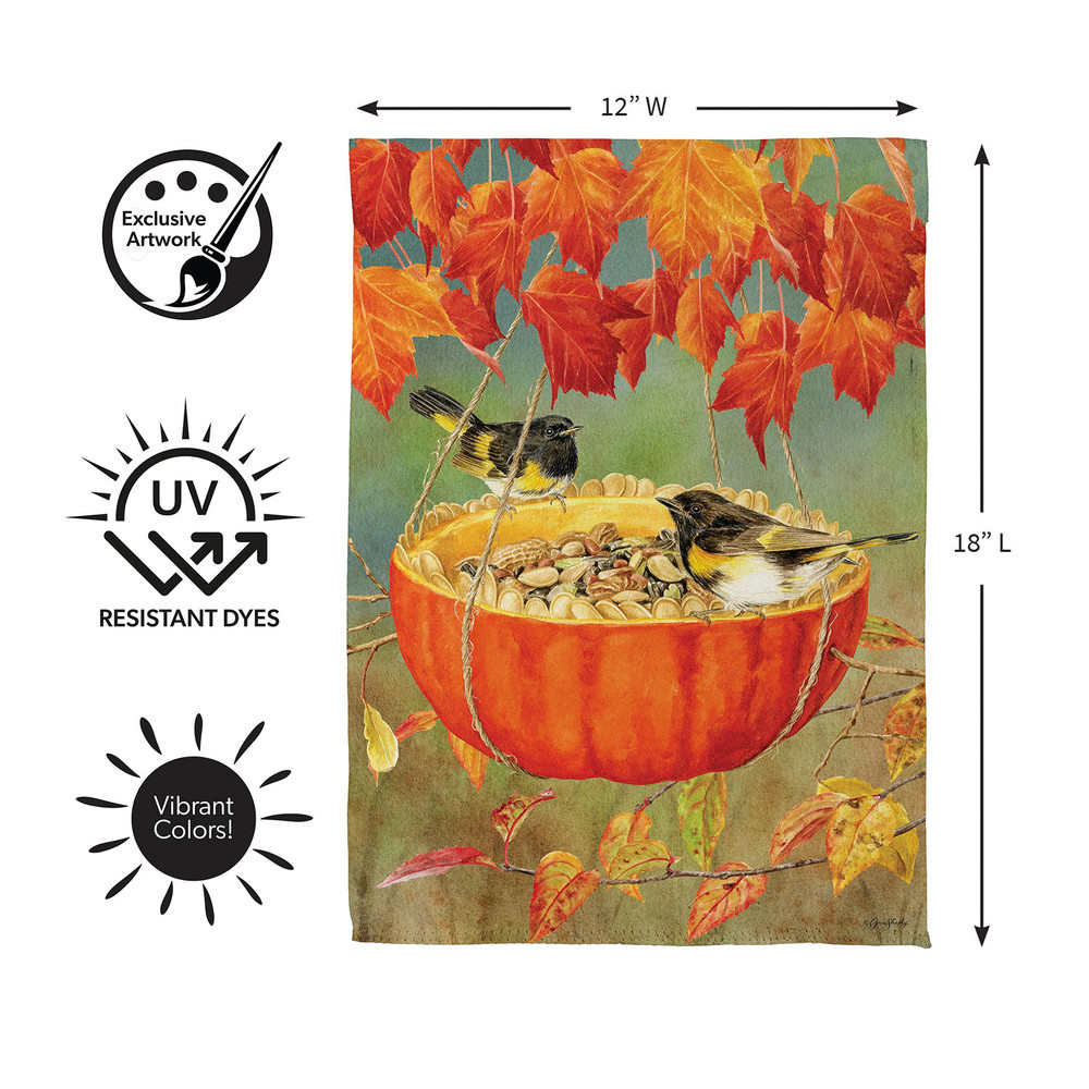 Orange Pumpkin Bird Feeder Fall Garden Flag | The Shops at Colonial Williamsburg