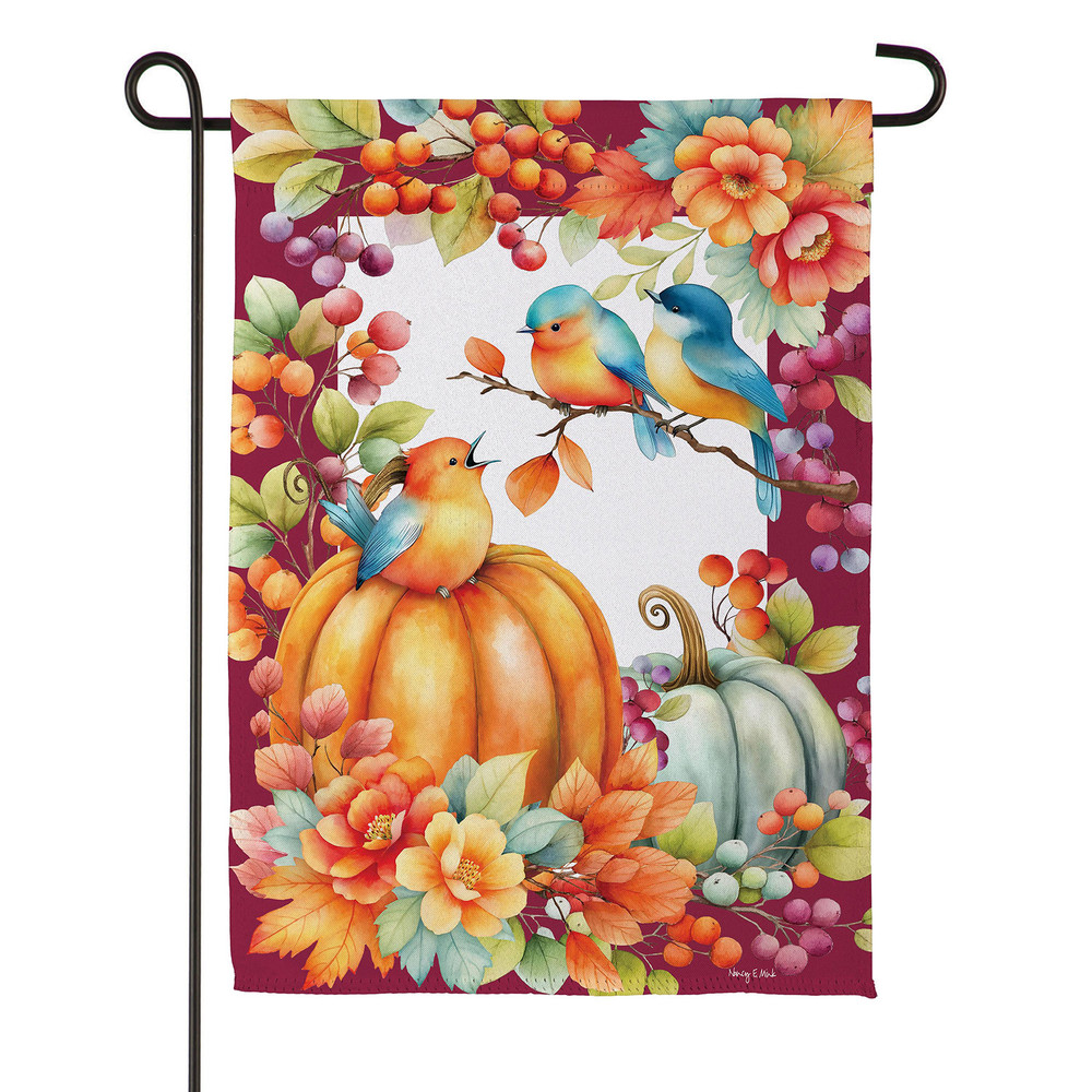 Multicolor Pumpkins, Berries, and Blue Birds Fall Garden Flag | The Shops at Colonial Williamsburg