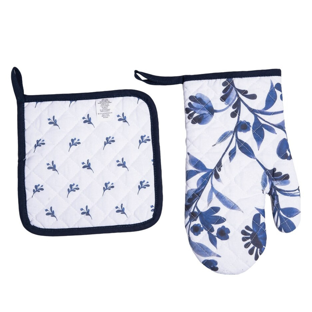 WILLIAMSBURG Maryfrances Blue Delft Oven Mitt and Potholder Set