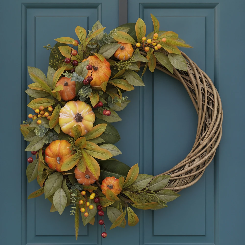 Pumpkin and Berry Half Fall Wreath 24"W | The Shops at Colonial Williamsburg