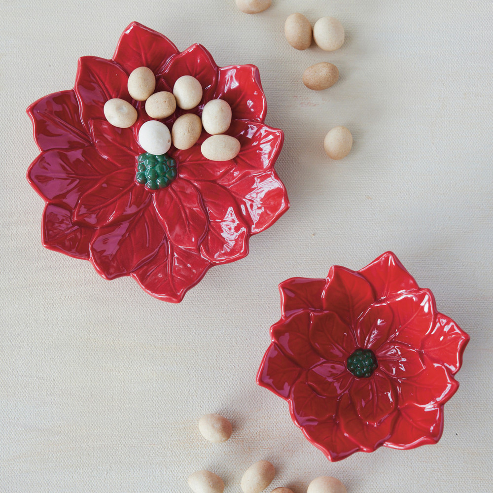 Hand-Painted Ceramic Poinsettia Shaped Plate, 6