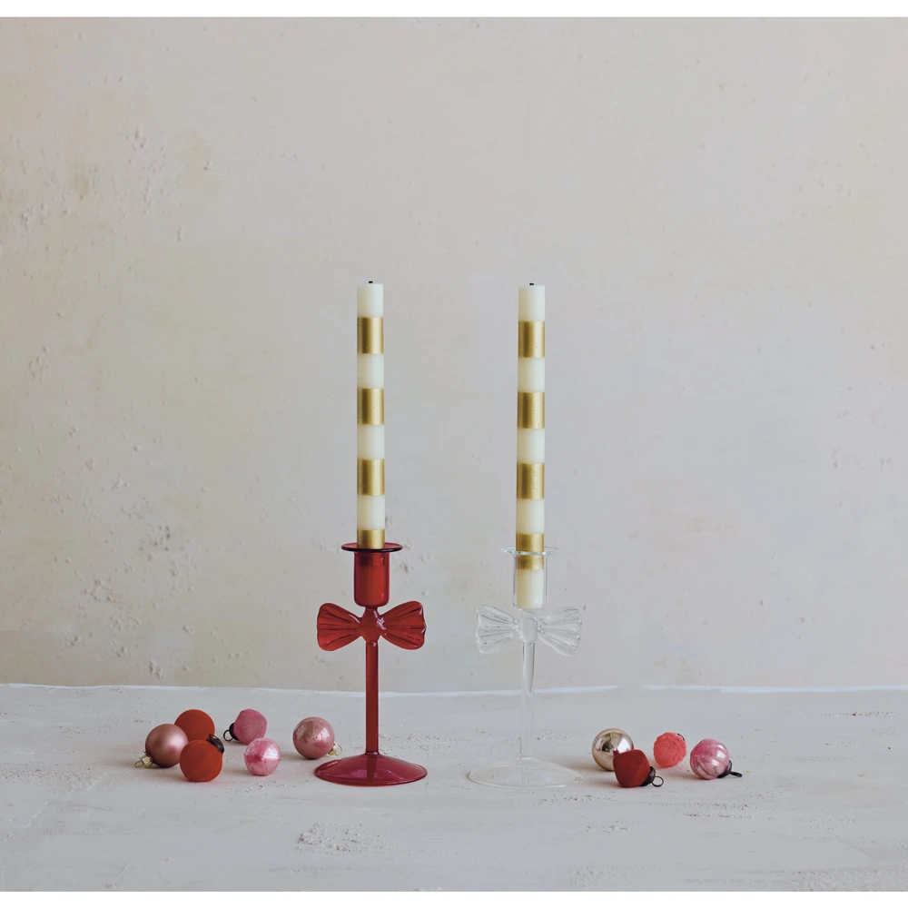Red Glass Bow Taper Candle Holder | The Shops at Colonial Williamsburg