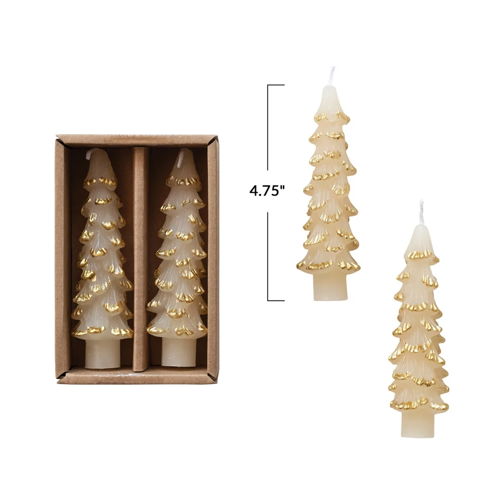 Tree-Shaped Taper Candles, Eggnog Off-White & Gold, Set of 2 | The Shops at Colonial Williamsburg