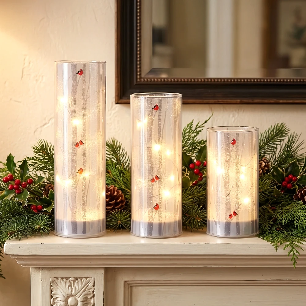 Cardinal on Birch Tree LED Light Up Pillar Candle | The Shops at Colonial Williamsburg
