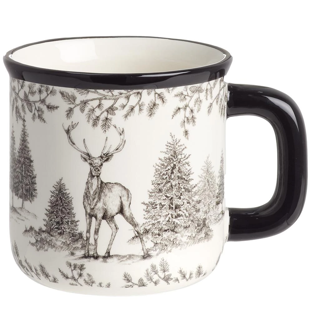 Black Reindeer and Pine Trees Toile Mug | The Shops at Colonial Williamsburg