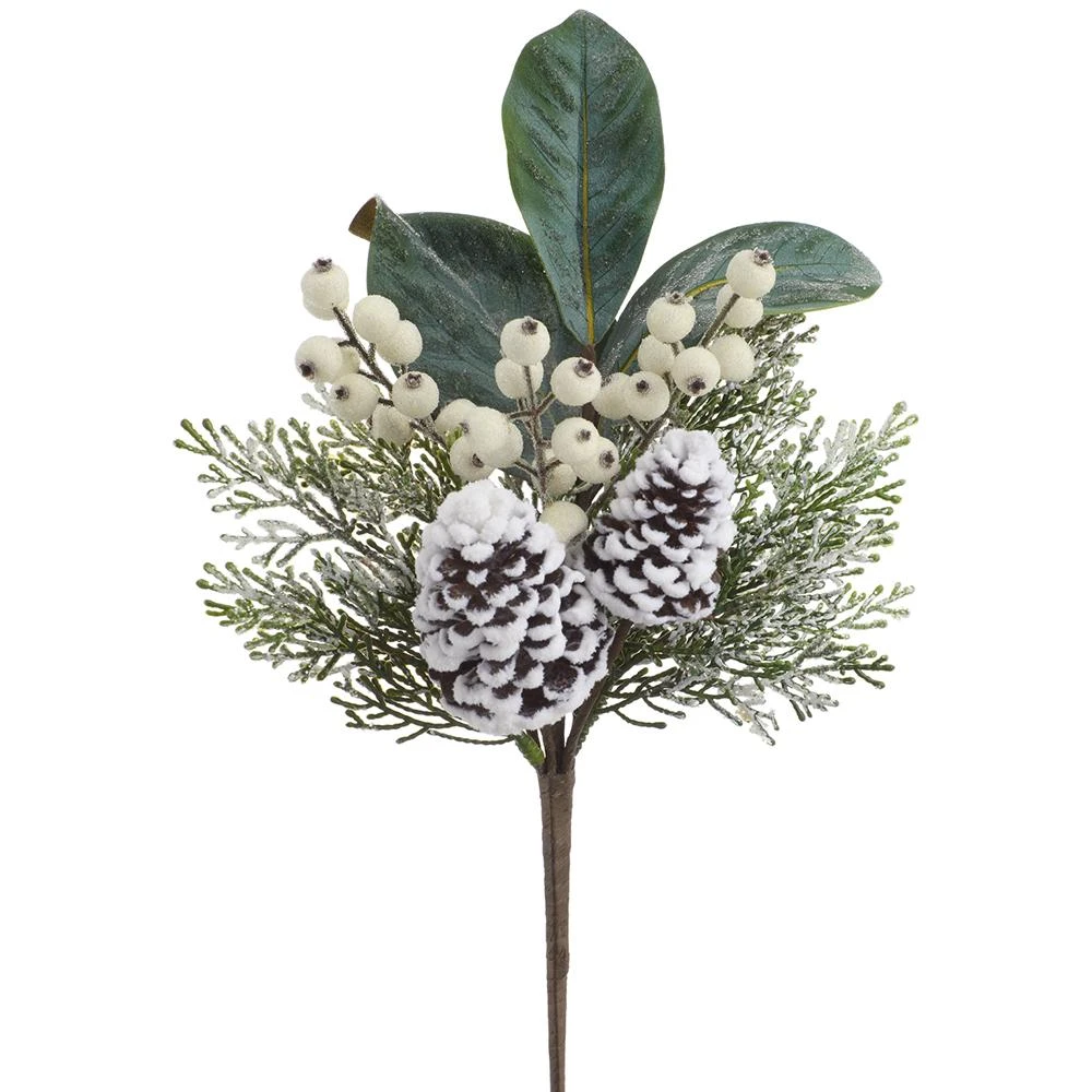 White Frosted Berry & Pine Cone Holiday Bush 17"H | The Shops at Colonial Williamsburg