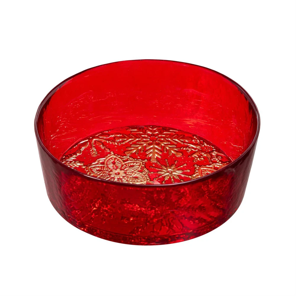 Red Glass Bowl with Gold Snowflakes 6" Dia | The Shops at Colonial Williamsburg