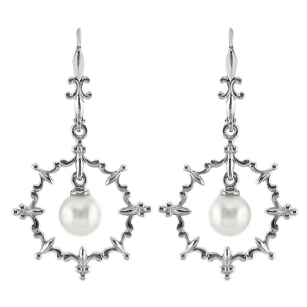 White Pearl in Circle Sterling Silver Leverback Drop Earrings | The Shops at Colonial Williamsburg