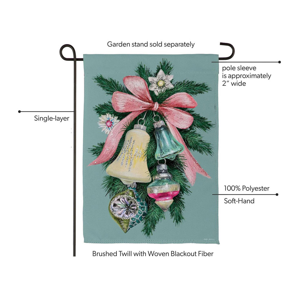 Pink Bow & Ornaments Pine Swag Holiday Garden Flag | The Shops at Colonial Williamsburg