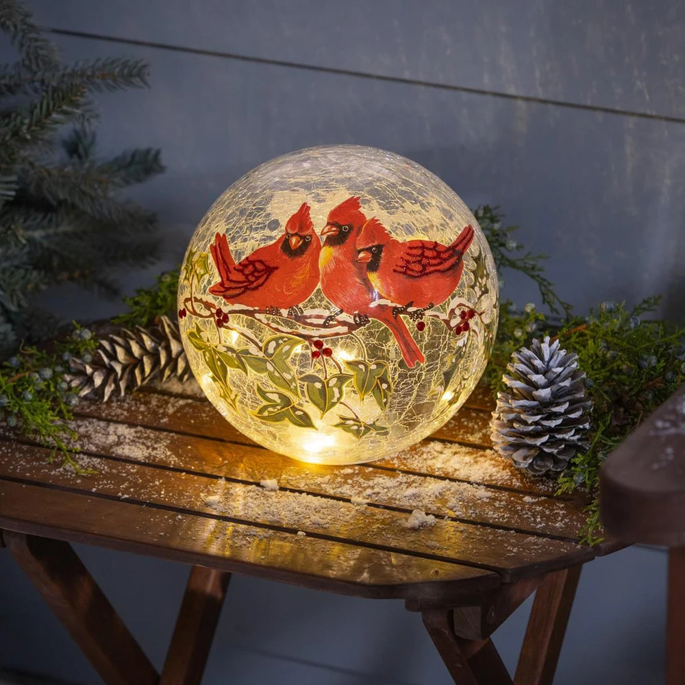 Red Cardinals Glass LED Gazing Ball Lighted Holiday Decoration | The Shops at Colonial Williamsburg