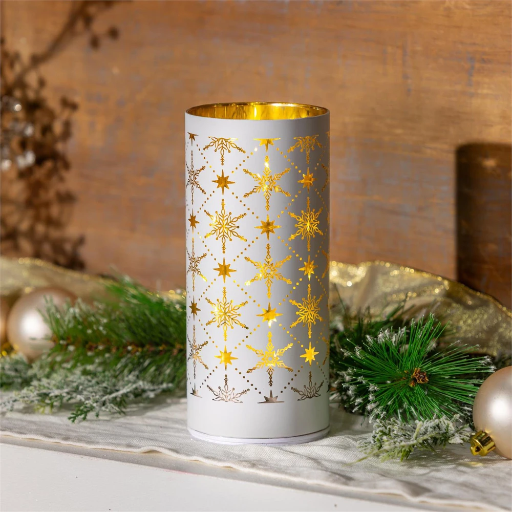 White & Gold Snowflakes Rotating LED Lighted Holiday Decoration | The Shops at Colonial Williamsburg