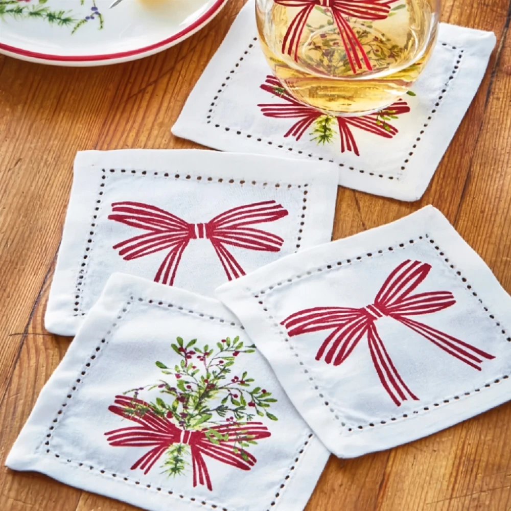 Winter Berries & Bows Cotton Coasters | The Shops at Colonial Williamsburg