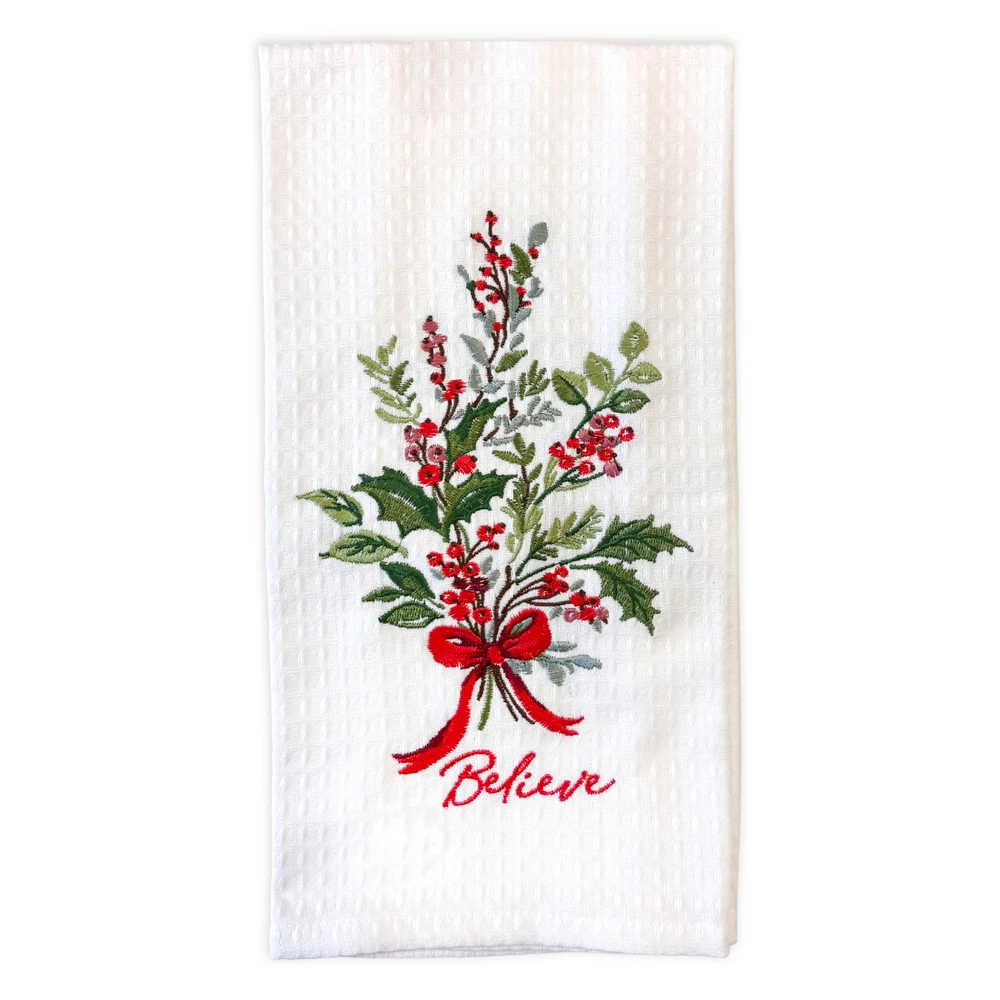 Holly Berry Embroidered Holiday Kitchen Towel | The Shops at Colonial Williamsburg