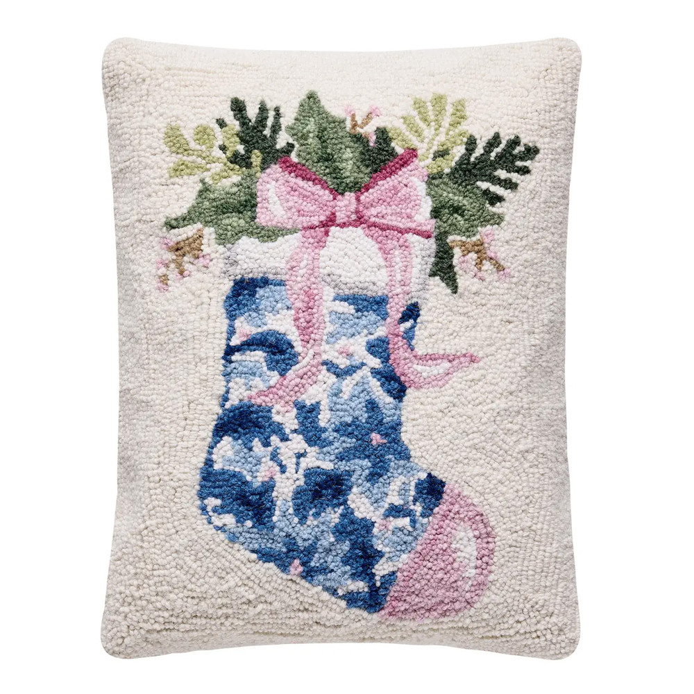 Holiday Chinoiserie Christmas Stocking Hooked Wool Throw Pillow | The Shops at Colonial Williamsburg