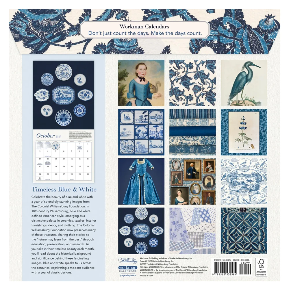 Colonial Williamsburg Blue and White American Style Wall Calendar 2027 | The Shops at Colonial Williamsburg