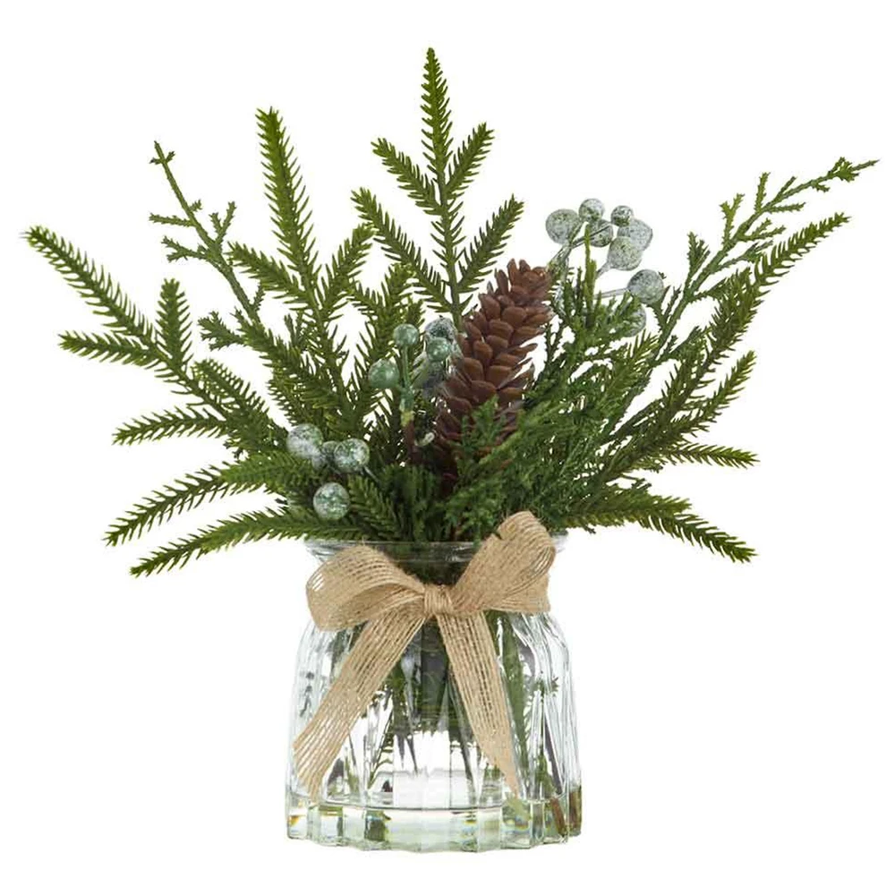 Pine and Berry Winter Artificial Floral Arrangement in Glass Vase 11"H | The Shops at Colonial Williamsburg
